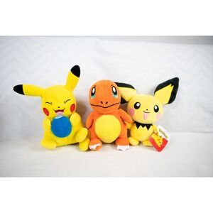Pokemon Plush Lot Kids OS Yellow Orange Excellent Pikachu Charmander Pichu 3pc